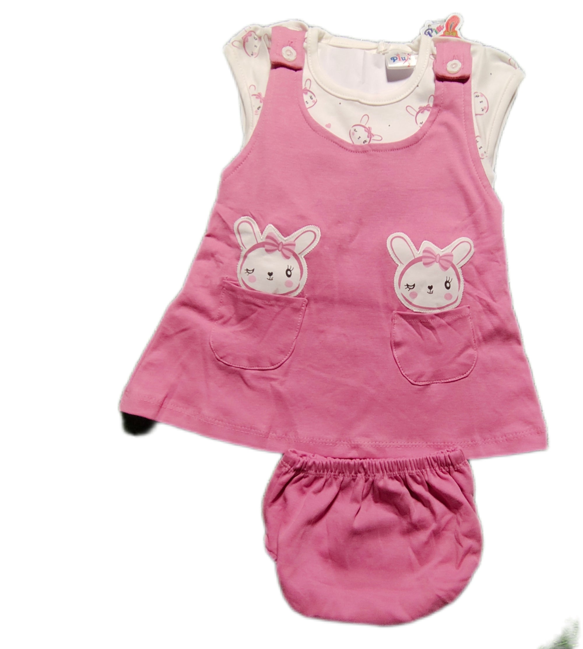 Adorable 3-Piece Baby Girl Dress Set – Bunny Pocket Design (1 Year)